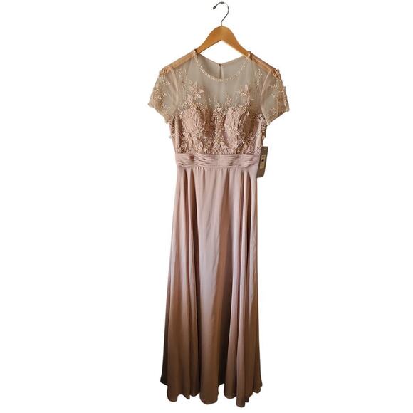 NEW JS COLLECTIONS Embellished Mesh & Chiffon GOWN SIZE 6 $388 BLUSH NORDSTROM - Picture 3 of 11